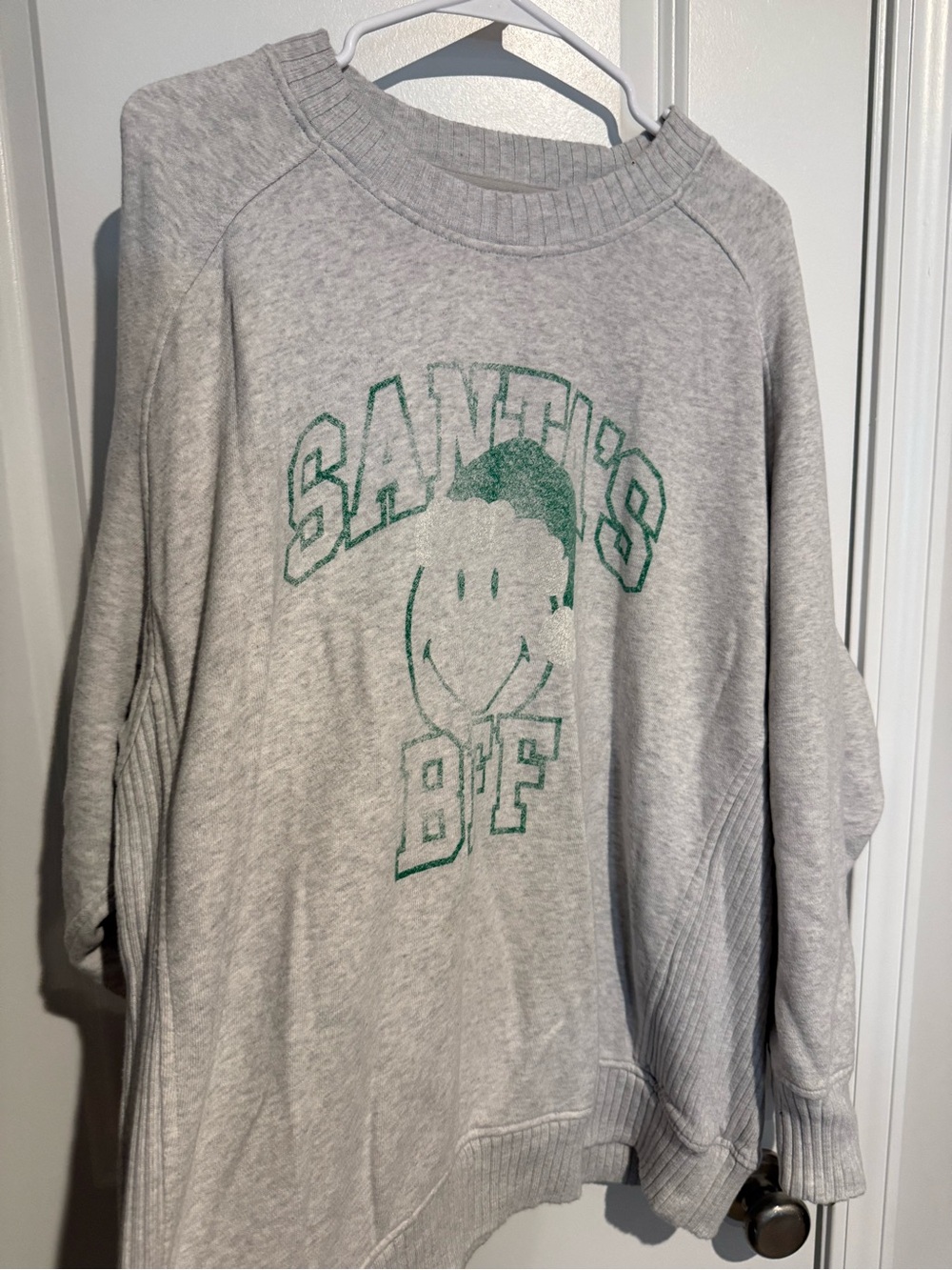 aerie Gray Crewneck Sweater with Green 'Santa's BFF' Graphic